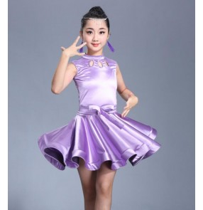 Girls latin dresses for kids children stage ballroom performance stretchable satin competition samba salsa chacha dance dresses 