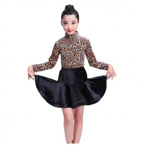 Girls leopard latin dress children kids competition stage performance ballroom salsa rumba latin dance dresses costume