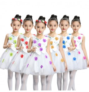 Girls modern dance dresses flower girls kids children wedding party chorus group singers school performance dancing dresses