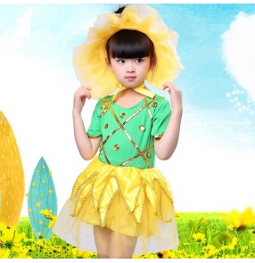 Girls modern dance dresses kids children jazz singers dancers stage performance competition sunflowers cosplay dancing outfits