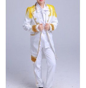 Gold white hiphop jazz dance singers stage performance boy's kids children modern dance hiphip drummer competition costumes outfits