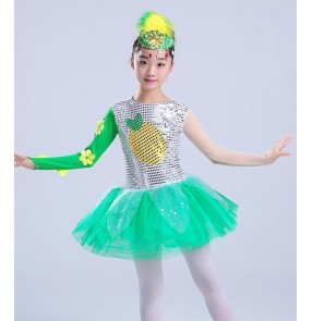 Green modern dance jazz dance  girl's kids children sequined stage performance competition professional jazz singers dancing dresses outfits