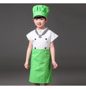 Green orange kids chef costume for children chef school performance chef cosplay suit for children food service uniform cosplay funny costume 