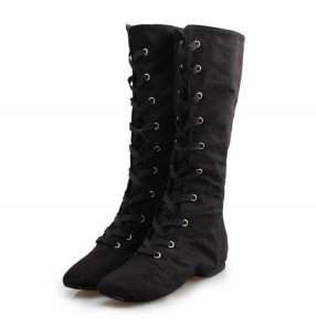 High Jazz Dance Boots Stage Dance black competition modern dance Boots Girls Women cotton canvas Performance Shoes 