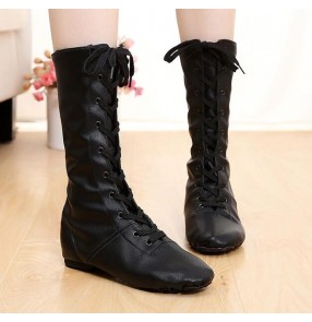 High PU Jazz Dance Boot Stage Dance Boots with cow leather sole Girls Children Women Black jazz dancing Performance Shoes 