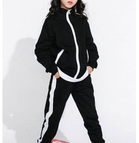 Hiphop dance costumes boy's girl's kids children stage performance show competition jazz singers dancers costumes outfits jacket and pants