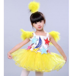 Jazz dance costumes for girls kids children yellow pink green  modern dance princess singers cosplay dresses