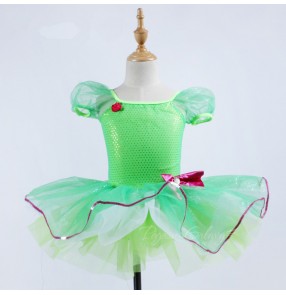 Kids ballet tutu dress for girls children neon green paillette professional competition performance skating ballet dancing dresses