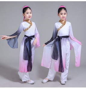 Kids Chinese folk dance costumes for children girls traditional ancient film gradient color fairy hanfu anime cosplay dresses