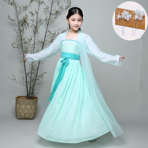 Ancient Chinese Costume Kids Child Fairy Hanfu Folk Dance Performance Dress
