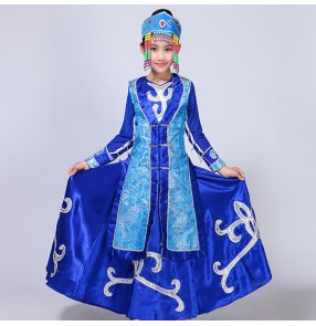 Kids Chinese folk dance dresses Mongolian minority stage performance anime film cosplay long robes costumes