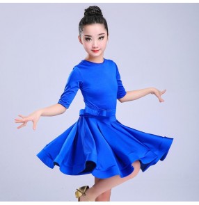 kids competition latin dress for girl's red black blue fuchsia green children performance ballroom salsa rumba chacha dance dresses