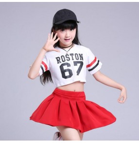 Kids hiphop street dance outfits costumes for girls children stage performance school competition jazz singers dancing costumes clothes