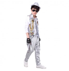 kids Jazz dance costumes sequined silver red gold drummer show hiphop street dance performance competition modern dance outfits