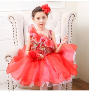 kids jazz dance dress for girls red pink blue gold Abito da ballo jazz per bambini Robe de danse moderne pour enfants