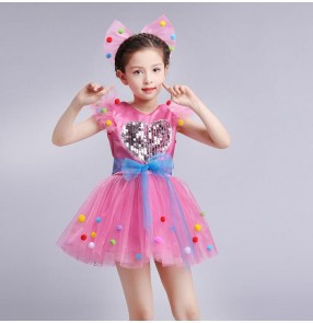 Kids jazz dance dress for girls robe de danse jazz pour enfants pink white blue green modern dance performance chorus dresses