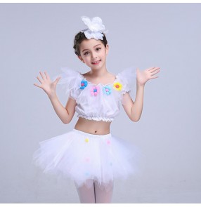 Kids jazz dance dress for girls white performance ballet modern dance cheerleaders performance outfits 