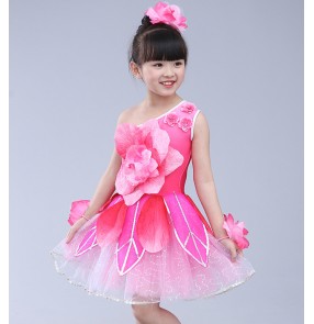 Kids jazz dance dress petals pink modern dance singers chorus performance costumes Vestito da bambino jazz