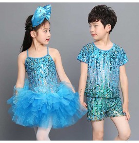 kids jazz dance dresses for children girls boys sequined modern dance school show competition stage performance princesses chorus singers cosplay dance outfits