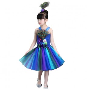 Kids jazz dance dresses for girls children Robe de danse jazz pour enfants stage performance peacock ballet modern dance costumes