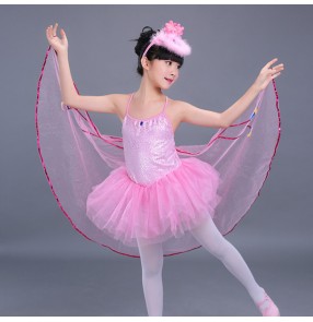 Kids jazz modern dance dresses for girls pink butterfly birds anime cosplay singers dancers performance dancing dresses costumes