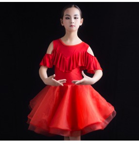 Kids latin dance dresses for girls children stage performance black red competition ballroom salsa rumba chacha dance dresses