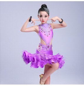 Kids latin dance dresses for girls competition stage performance salsa chacha rumba ballroom dancing dresses