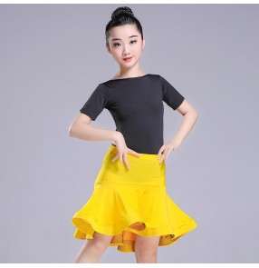 Kids latin dress for girl's children red black green yellow pink stage performance competition salsa rumba chacha dance dress