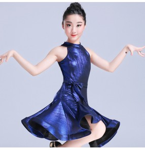 Kids latin stage performance dresses for girls kids children glitter ballroom school competition rumba chacha salsa dance dresses