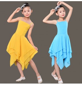 Kids modern dance ballet dress for girls black white red yellow blue  performance competition long dancing costumes dress