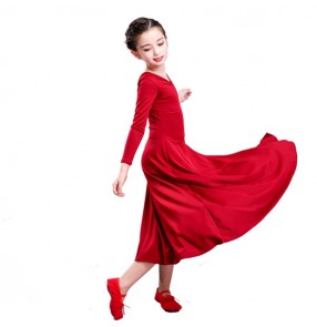 kids modern dance ballet dress for girls red wine  stage performance Vestito da balletto moderno per bambini competition modern dance long ballet dress