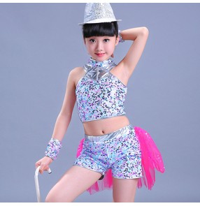 kids street dance silver girls boys jazz dance outfits modern dance performance hiphop singers dancers costumes