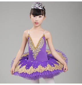 Kids tutu skirt ballet dresses school competition stage performance swan lake pancake rehearsal practice platter dresses