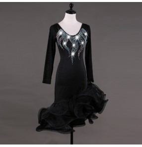 Latin dance dress for women female competition black stage performance diamond salsa cha cha dance dress