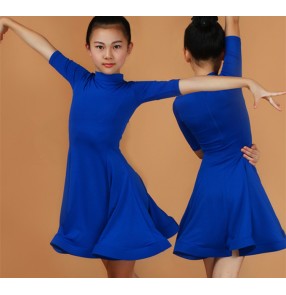 Latin dance dresses for girls kids children blue mint red black pink stage performance competition salsa rumba dance outfits dresses