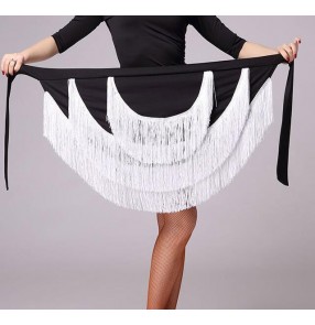 Latin dance skirts for women's female red white blue competition stage performance salsa chacha dance fringes hip wrap scarf skirts