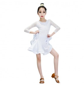 latin dress for girl's white mint ballroom dress lace stage performance professional latin salsa chacha rumba dance dress