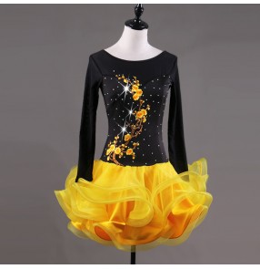 Latin dress for women's female competition yellow and black stage performance professional ballroom salsa chacha dance dress costumes