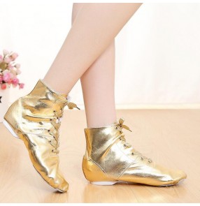  Leather Jazz Dance Shoes For Women girls ankle length boots Ballet Jazzy Dancing Shoe gold silver Teachers's modern Dance Exercise Shoes