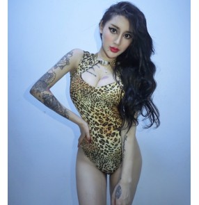 Leopard printed fashion sexy women's female competition night club bar singers jazz dancing bodysuits jumpsuits