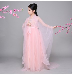 Light pink girl's kids children film drama cosplay photos shot performance chinese folk ancient classical han dynasty fairy dance dresses clothes