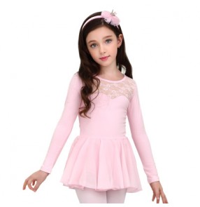 Light pink girls ballet dance dress kids children lace modern dance competition gymnastics performance ballet tutu skirt dance ballet dresses 