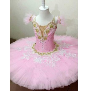 Light pink organza tutu skirted girls kids children swan lake competition stage performance professional tutu skirts ballet dance dresses 