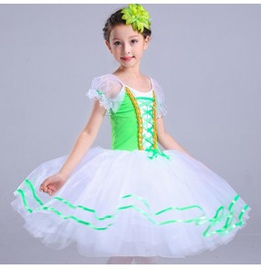 Light pink red yellow purple puff sleeves fashion girl's kids children singers stage performance swan lake ballet tutu skirts ballet dance dresses