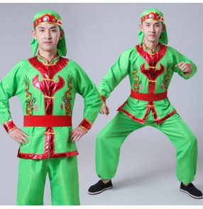 Men's Chinese folk dance costumes for male china style  dragon drummer performance competition tops and pants