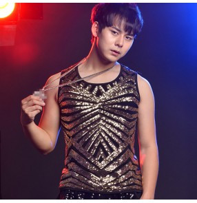 Men's jazz dance tops gold sequined modern dance hiphop singers ds night club stage performance competition vests