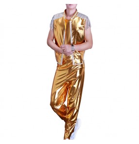 Men's Jazz Hiphop street dance costumes male gold silver competition stage performance cheerleader street modern dance outfits