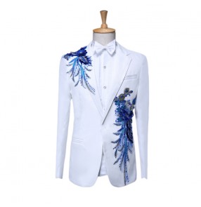 Men's singers dance blazers blazers de chanteurs pour hommes performance male white blue chorus competition host dancing cosplay coat  pants