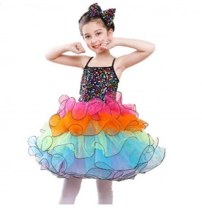 Modern dance dresses for Girls kids children rainbow sequined princess jazz singers cosplay dancing dresses