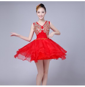 Modern dance dresses singers dancers women's female red team dancers singers stage performance cosplay dresses costumes